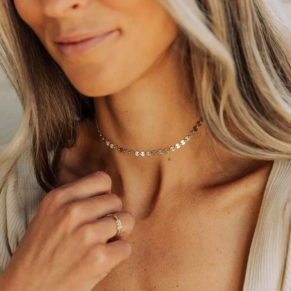 for Women 14k Gold Plated Sterling Silver Satellite Choker Necklace Paperclip Ch - Picture 3 of 6